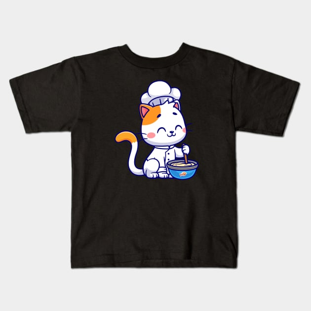 Cute Cat Chef Cooking Cartoon Kids T-Shirt by Catalyst Labs